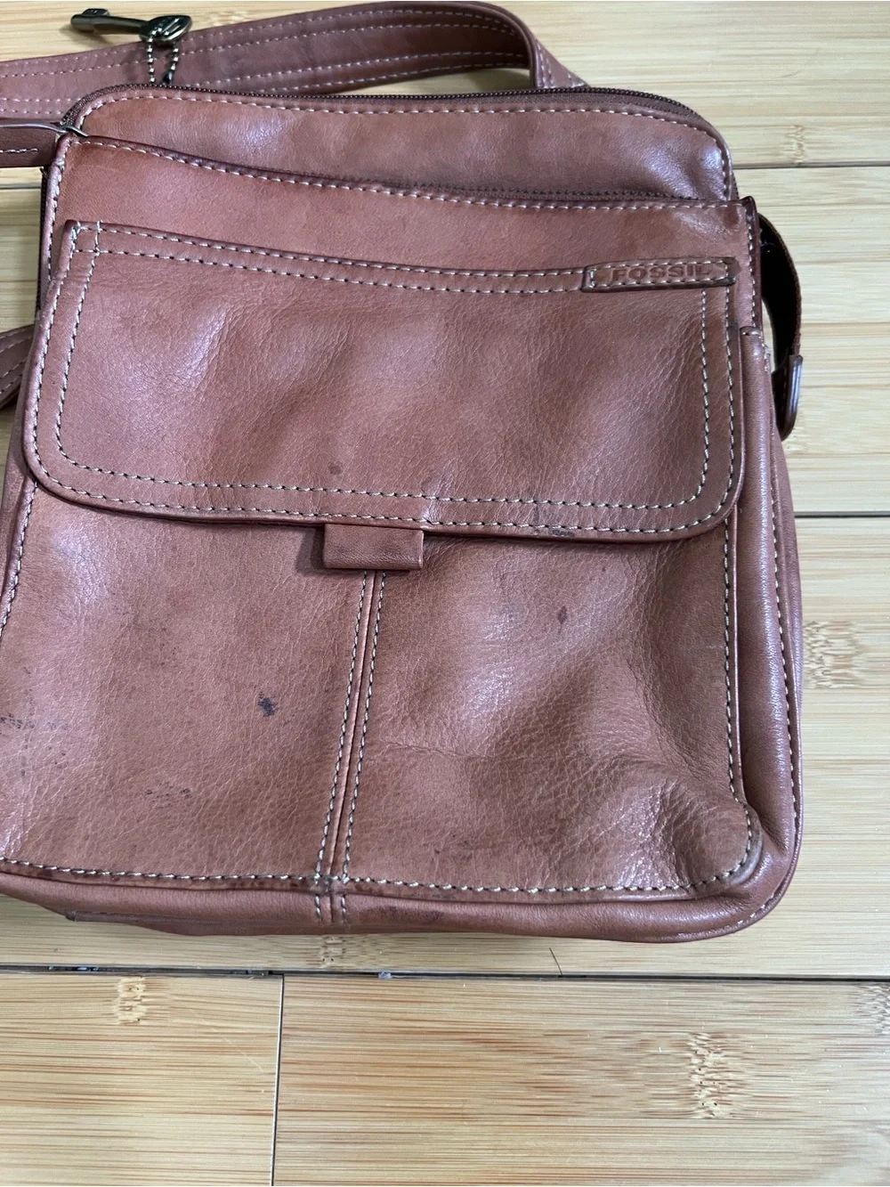 Fossil Crossbody Travel Purse Brown Tan Soft Leather Bag